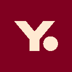 Logo of a stylized letter 'Y' with a dot beside it, on a maroon background